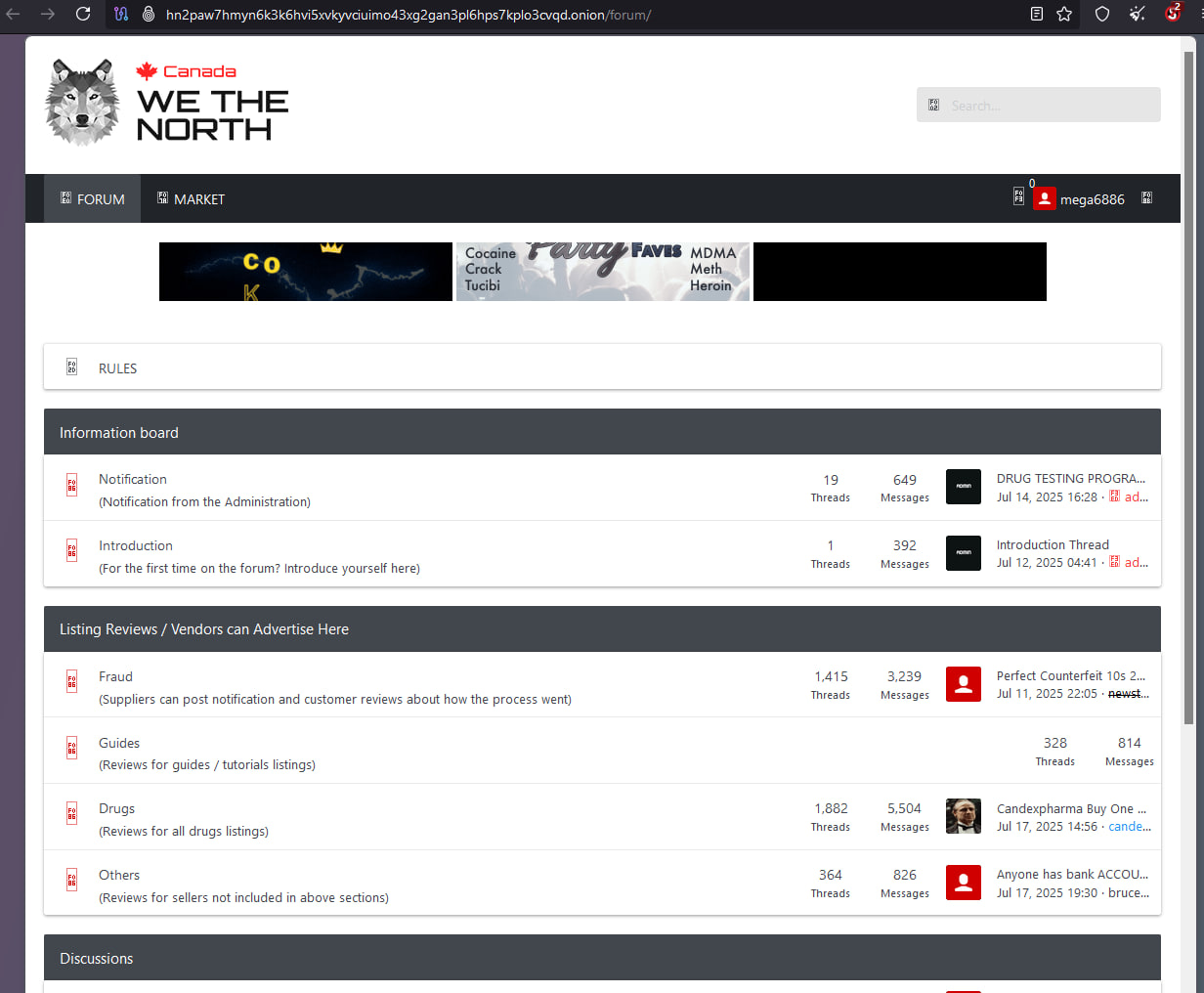 We The North forum board listing showing vendor reviews, security guides, and community discussion categories
