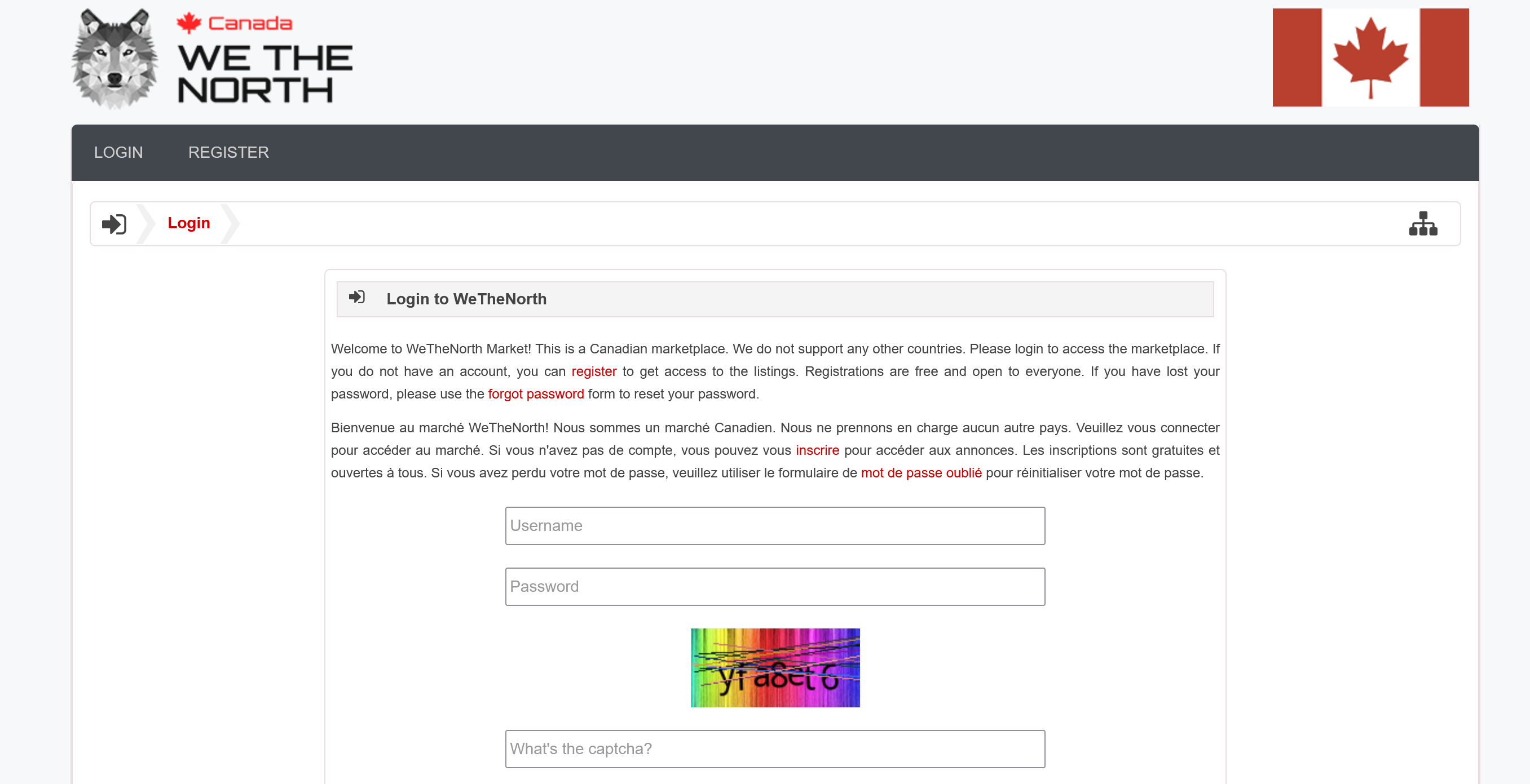 We The North Market interface showing vendor listings, product categories, and navigation on the Tor-based platform